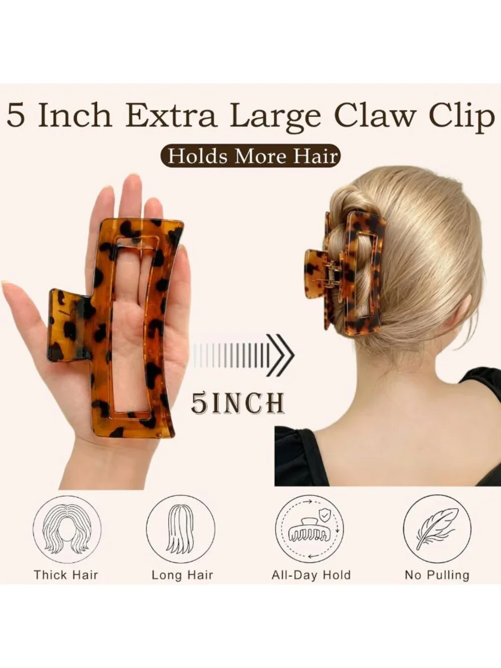 5-Inch XL Jumbo Claw Clips - 4-Pack Oversized Hair Accessories for Women